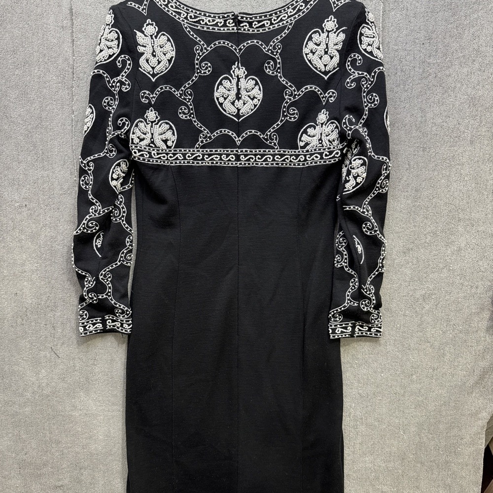 Vtg 80S Adrienne Vittadini Black Sheath White Pearl Beaded Dress Elegant Women 4 - Picture 9 of 12